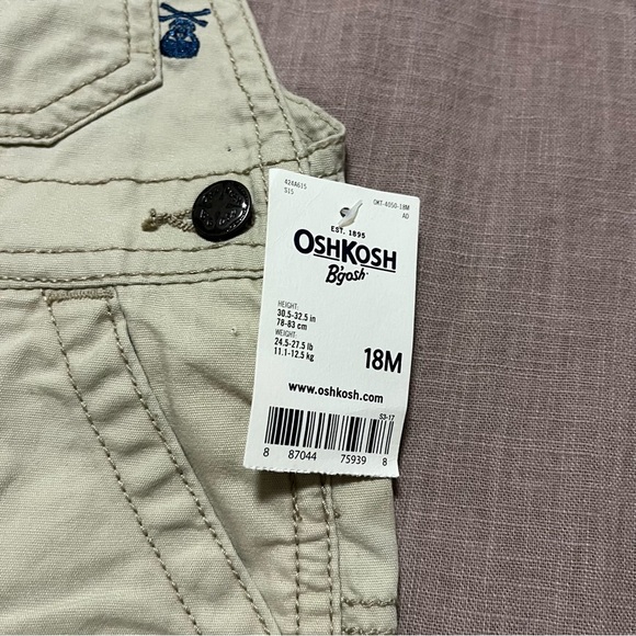 NWT OshKosh B'gosh Kids Tan Overalls Skull Print Size 18M Halloween Pirate - Picture 5 of 7